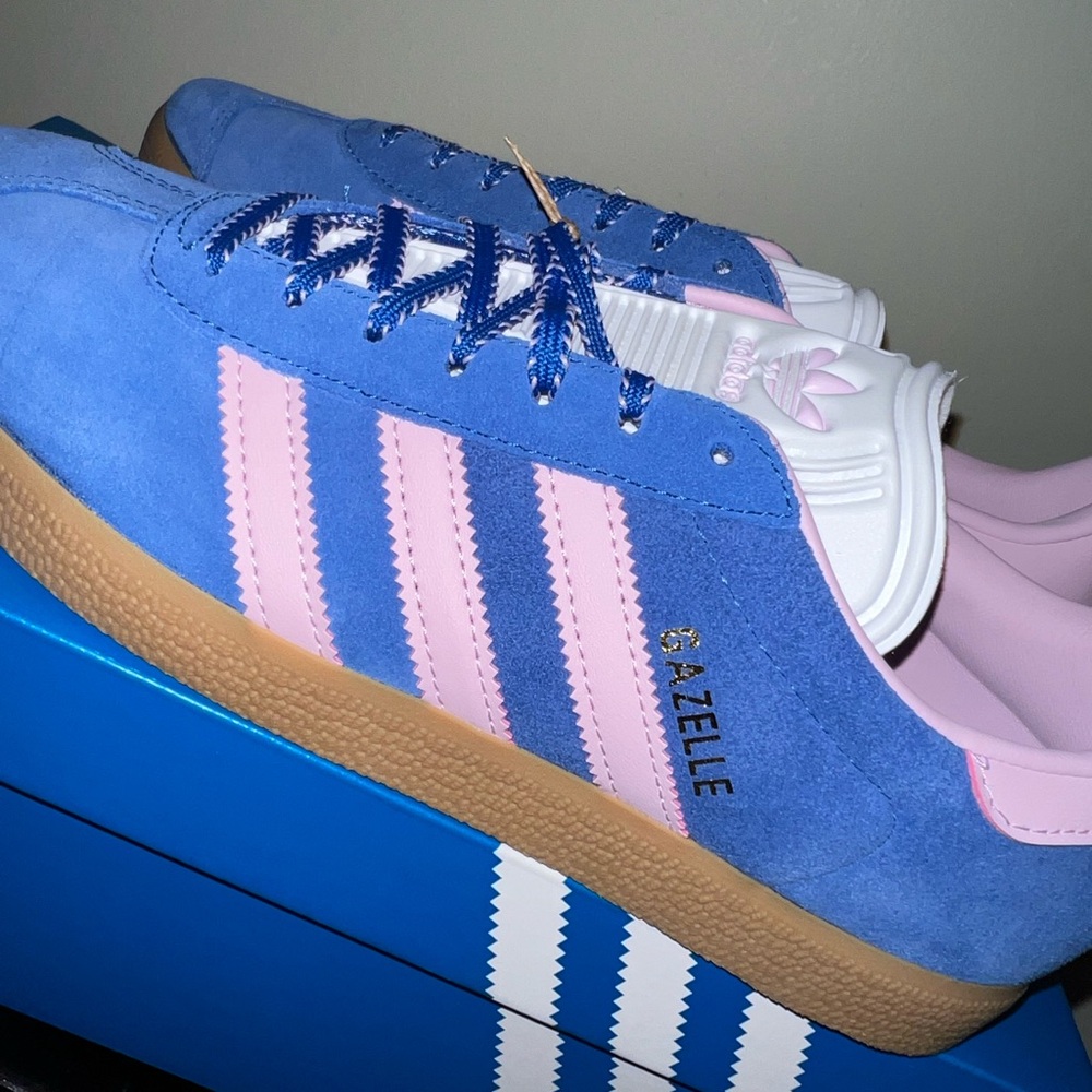 adidas Gazelle Blue and Pink Athletic Shoes - Picture 2 of 6